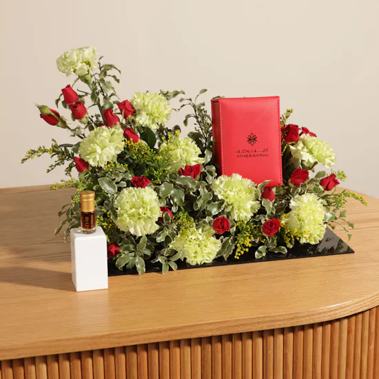 Atyab Bukannan Red Leather Eastern Collection Box | Whispering Cosmos Flowers