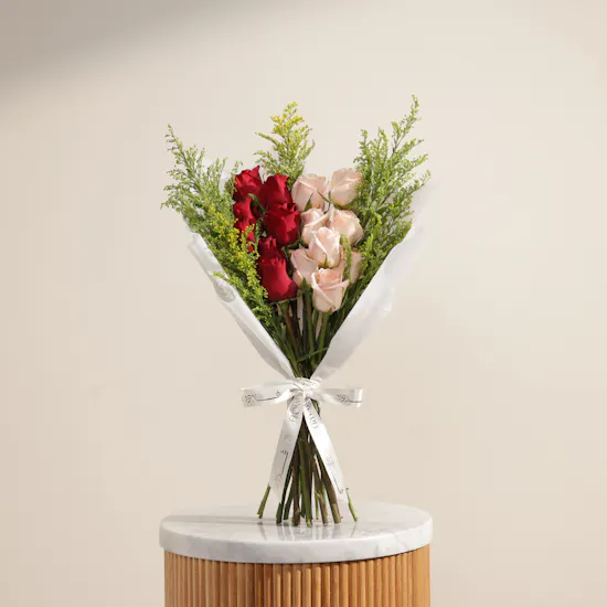 Red and Blush Pink Rose Bouquet