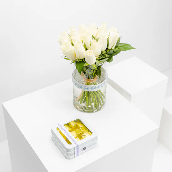 Patchi Tin Chocolate Box | White Roses Vase
