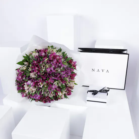 Nava Gold Necklace | Purple Flowers