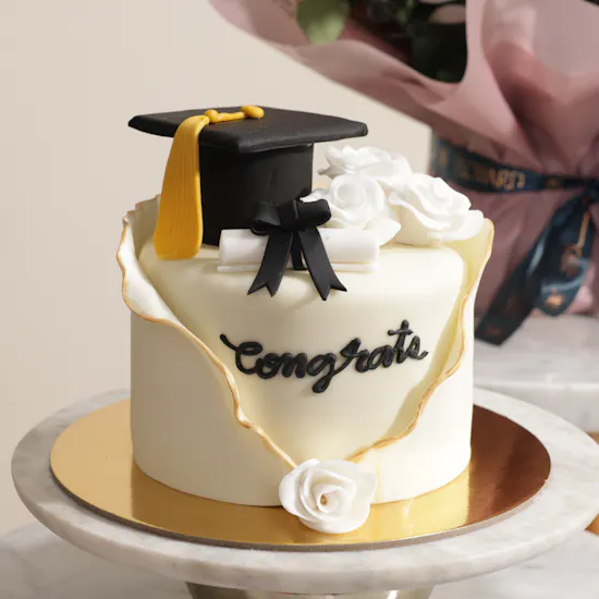 Floward Golden Elegance Graduation Cake | Joyful Flower Bouquet