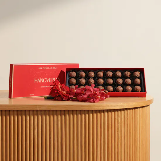 Hanoverian Truffle Chocolates Box and Elegance Red Flowers