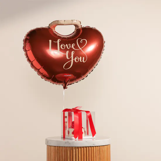 Done By SHK Red Velvet Candle in Heart Cup | I Love You Balloon