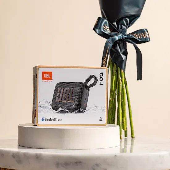 JBL Go4 Bluetooth Portable Black Speaker | Eternal Grace Rose Bouquet
