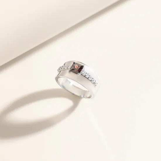 Floward Dark Brown Unisex Silver Ring | Size 9
