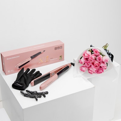RUSHBRUSH X1 PRO Straightener Rose Gold | 12 Pink Roses