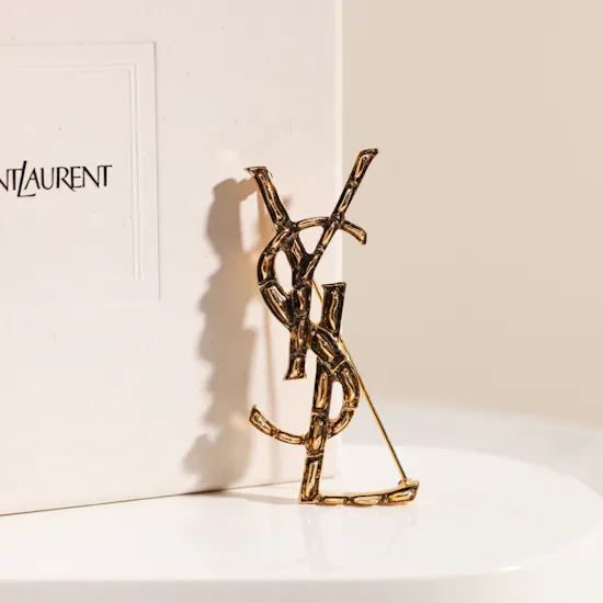 Saint Laurent Cassandre Crocodile Gold Metal Brooch