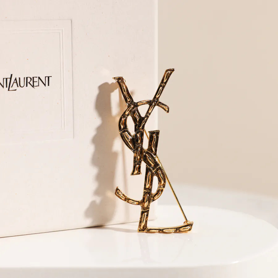 Saint Laurent Cassandre Crocodile Gold Metal Brooch  5