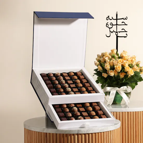 Sweetzerland Prestige Chocolate Box | Birthday Baby Roses Vase