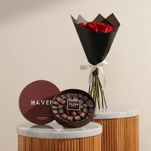 Haven Chocolate Mix Chocolate and Truffles Round Chocolate Box | Romantic Flowers