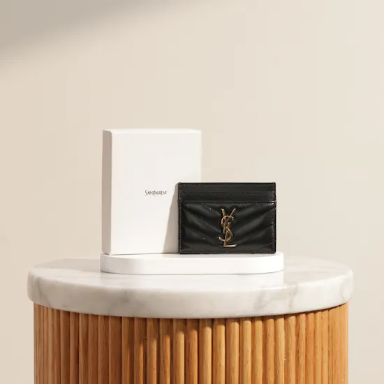 Saint Laurent Black Cassandre Matelassé Card Case