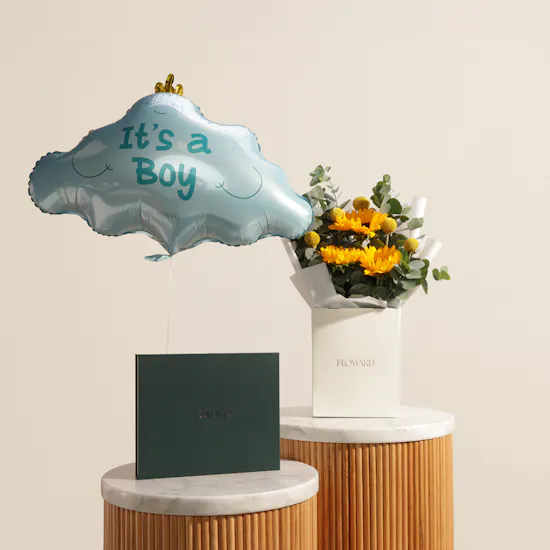 Floward Mix Chocolates Box | Calm Flower Bouquet and Baby Reveal Balloon