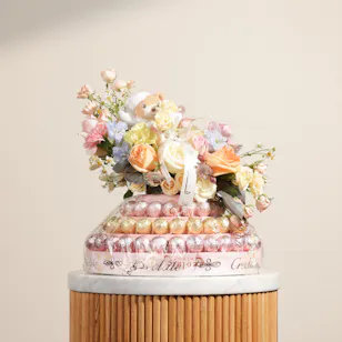 Creolate Baby Girl Pink Praline Tower | Dreamy Pastel Flowers 
