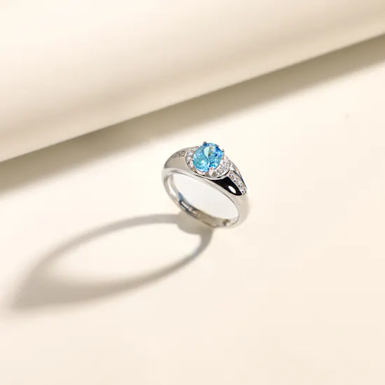 Floward Topaz Blue Halo Silver Women's Ring | Size 9