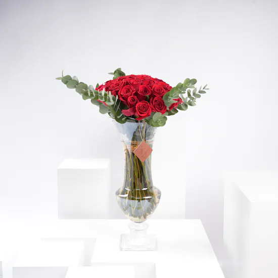 50 Red Roses Vase