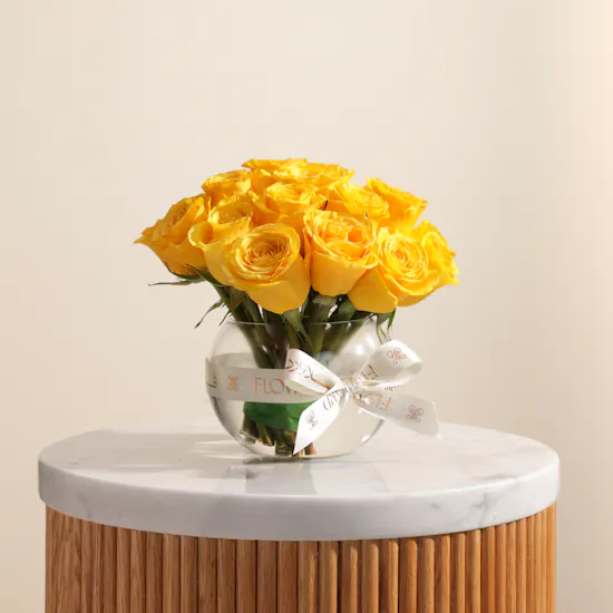 Golden Bliss Vase | 25 Roses
