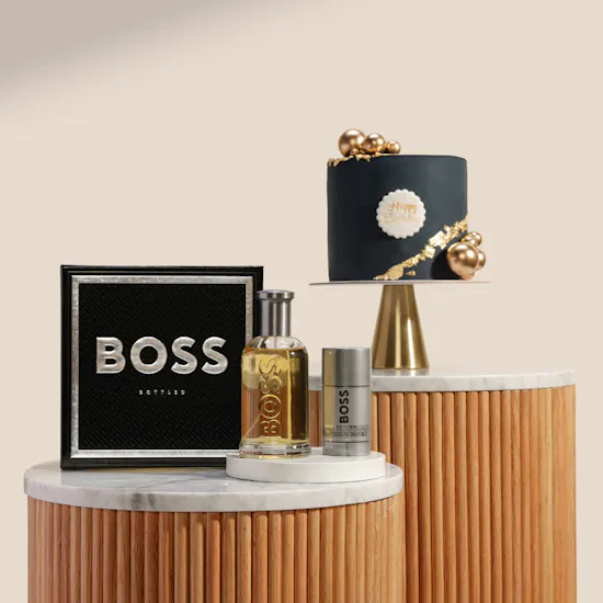 Hugo Boss Men's Gift Set | Floward Golden Midnight Birthday Cake