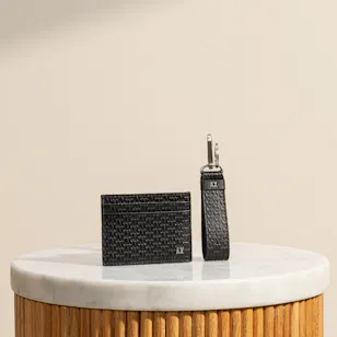 Armani Exchange Monogram Debossed Cardholder and Keychain Set