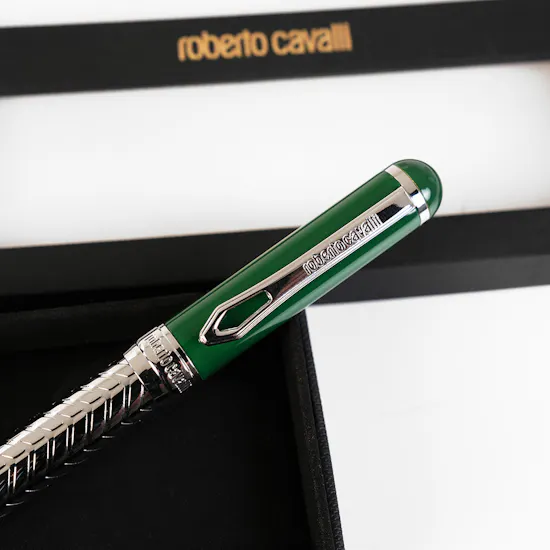 Roberto Cavalli Writing Pen | Silver & Green