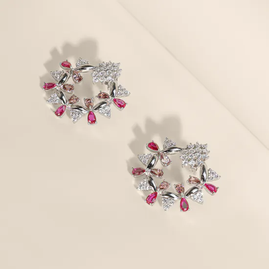 Floward Pink Sparkling Petaléa Silver Women’s Earrings