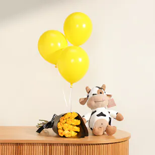 Floward Baby Cow Plush | Yellow Radiance Bouquet Floward Baby Cow Plush | Yellow Radiance Bouquet