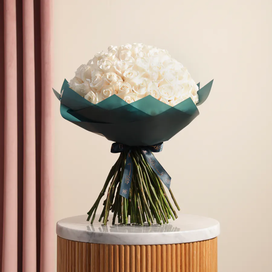 Elegant White | 100 Rose Bouquet 6