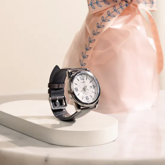 Casio Men Leather Watch | Orange Roses
