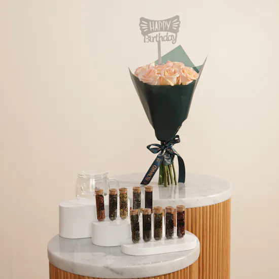 Feel Good Tea Green Leather Tea Box | Happy Birthday Flowers Bouquet