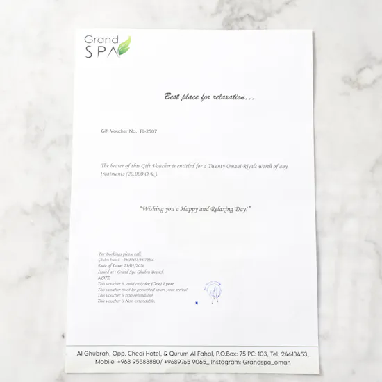Grand Spa 20 OMR Women's Gift Voucher