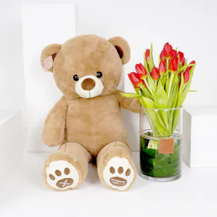 Red Tulips Vase | Teddy Bear