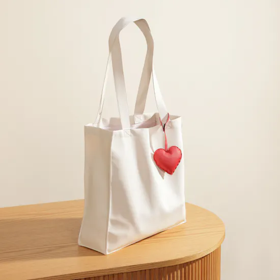 Glossy Touch White Leather Bag with Red Heart Charm