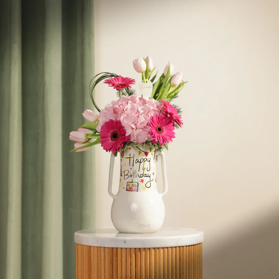 Keramos Studio Pink Joy Birthday Flowers Vase 1