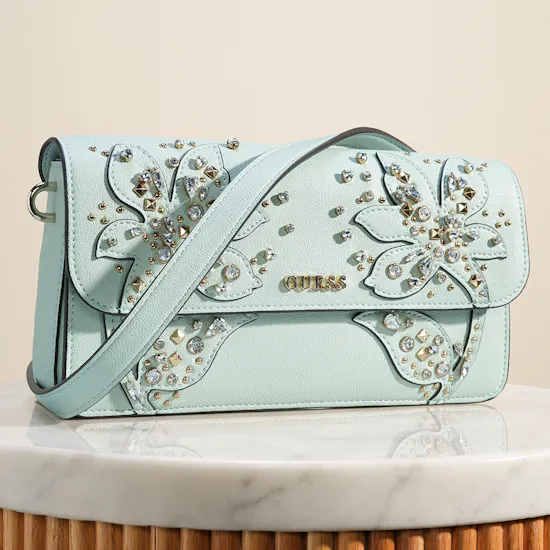 Guess Light Sage Sadie Rhinestones Shoulder Bag