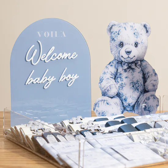 Voila Welcome Baby Boy Large Chocolate Tray | Sweet Arrival Flower