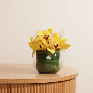 Yellow Cymbidium | Glass Vase