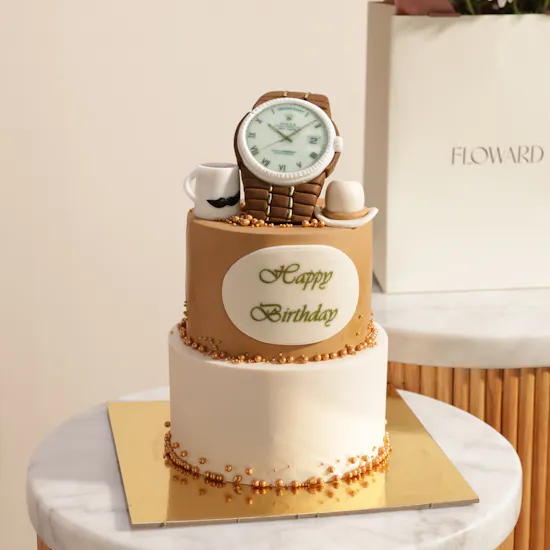 Floward Golden Moments Celebration Cake | Soft Glow Flower Bouquet