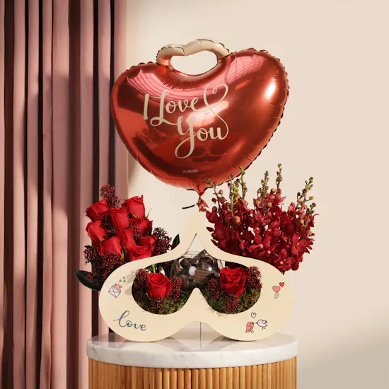 Floward Mix Chocolates | I Love You Red Flowers and Balloon