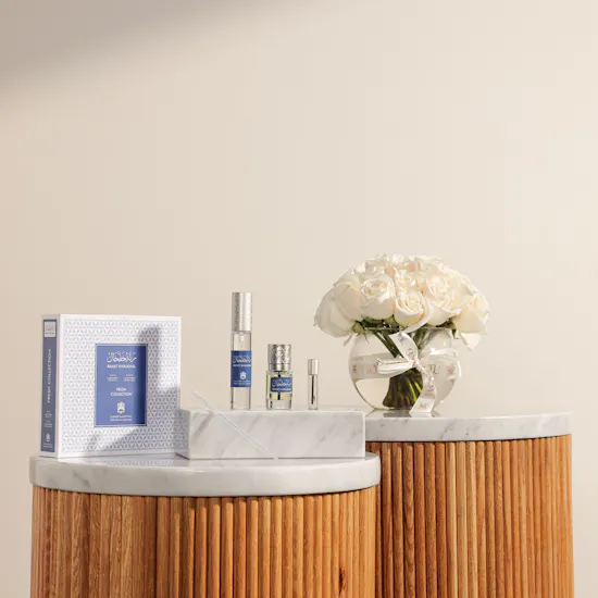 Abdul Samad Al Qurashi Ranet Khalkhal Oil Set | Serene White Roses Vase