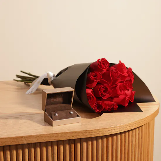 Kooheji Jewellery Rose Gold Heart Earrings | Amazing Flowers Bouquet