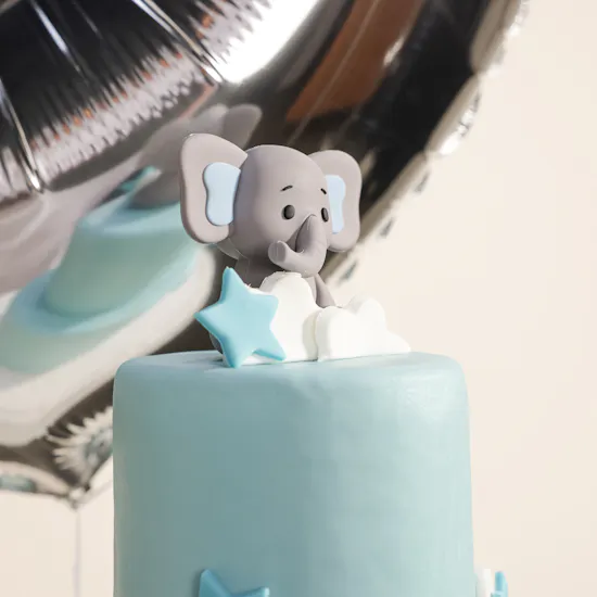 December Cake Elephant with Star and Sky Cake | Number 3 Balloon