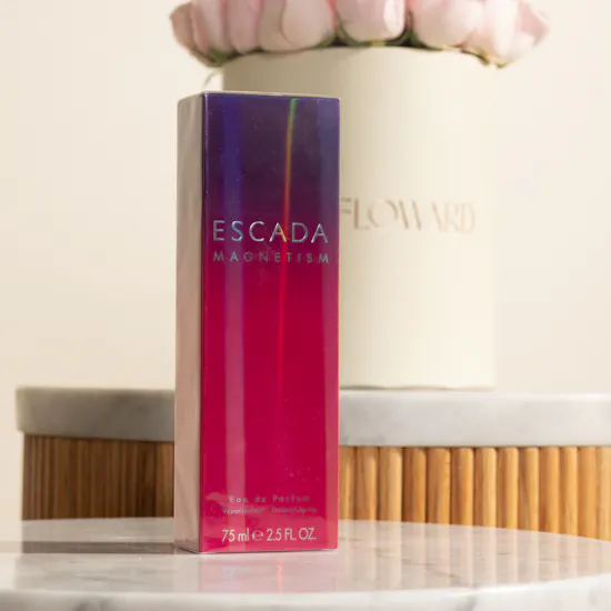 Emma Shahrazad Scarf | Escada Magnetism Perfume and Flowers