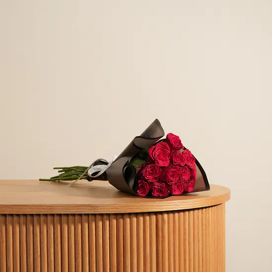 Crimson Red Roses Bouquet | 12 Flowers
