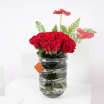 Roses & Anthurium | Glass Vase 