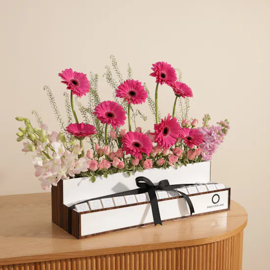 Sweetzerland Wrapped Chocolate Box | Pink Flowers