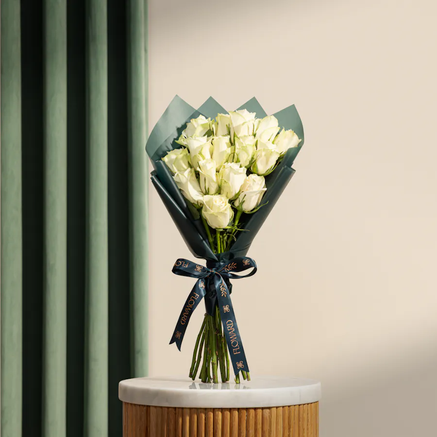 Gentle Bloom White Rose Bouquet | 15 Flowers  6