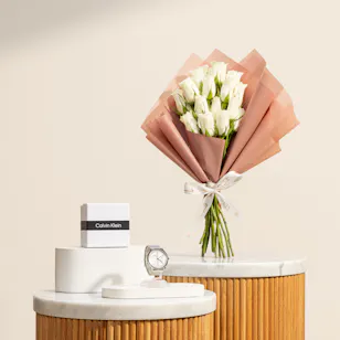 Calvin Klein Iconic Unisex Watch | Ivory Blossom Flower Bouquet