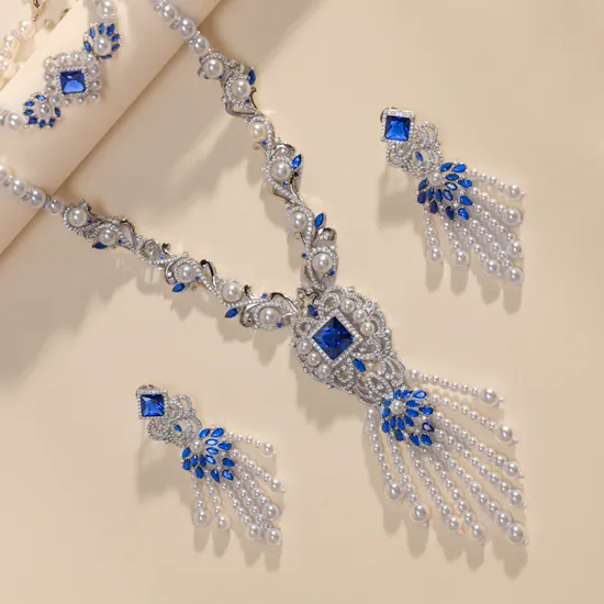 The Princess Pearl Set | Silver and Sapphire Stones