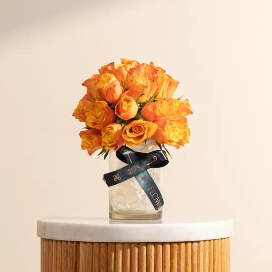 Shiny Orange Roses Vase