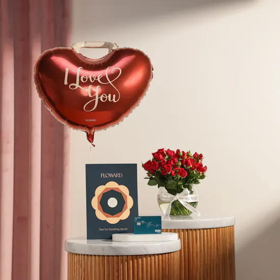 Floward 150 KWD Card | Romantic Flowers and Balloon