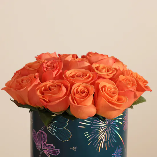 Pearly Orange Rose Box | 25 Flowers